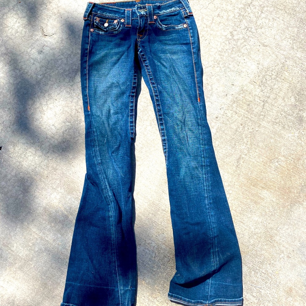 True Religion low rise. Flare leg. Size 24. Perfect condition.